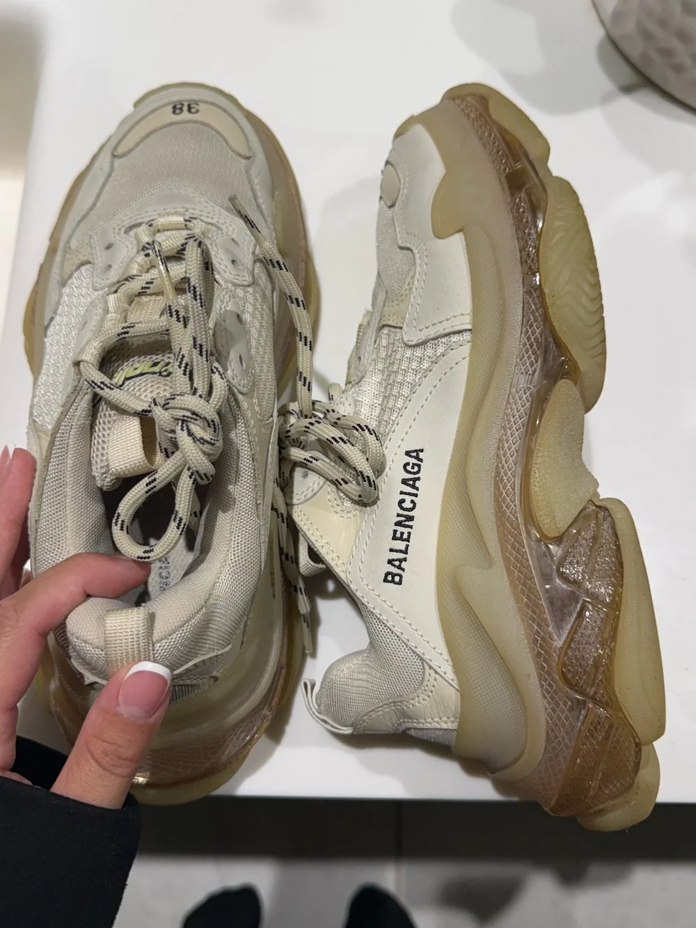 Balenciaga Chunky Triple-S Style Sneakers — Cream & Beige